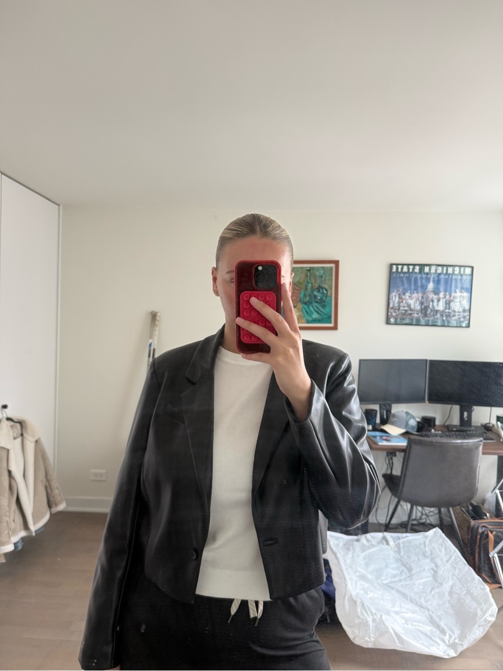 Abercrombie & Fitch Black Cropped Leather-Look Blazer